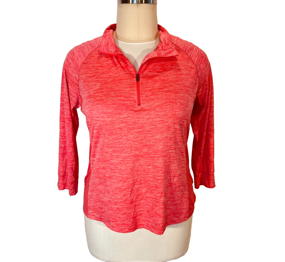Pro Player Sweatshirt Womens 1X Coral Space Dye 1/4 Zip Front Mock Neck Pullover